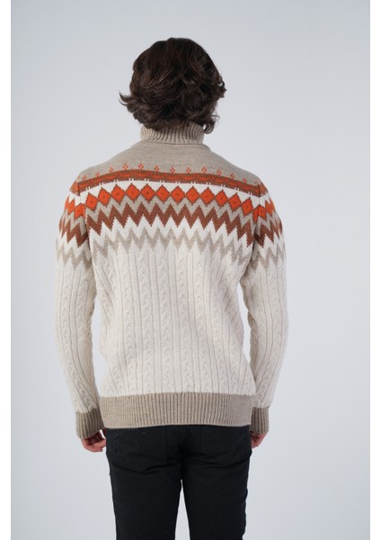 Erkek Saç Örgülü Jakar Desenli Balıkçı Yaka Triko Yün Kazak TRIST-5319 modelleri