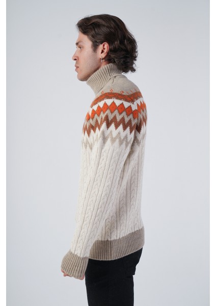 Erkek Saç Örgülü Jakar Desenli Balıkçı Yaka Triko Yün Kazak TRIST-5319 fırsatları