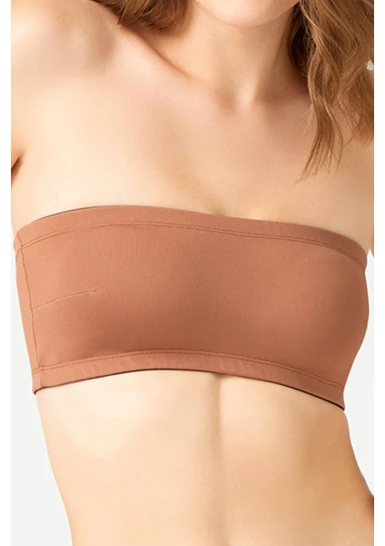 Straplez Crop Top Büstiyer Sütlü Kahve