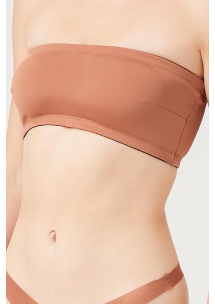 Straplez Crop Top Büstiyer Sütlü Kahve