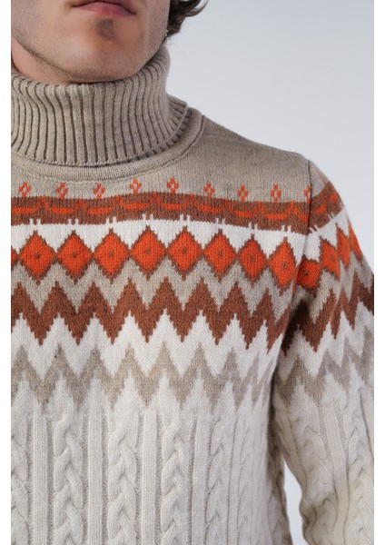 Erkek Saç Örgülü Jakar Desenli Balıkçı Yaka Triko Yün Kazak TRIST-5319 indirimleri