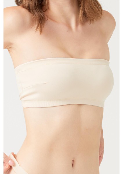 Bej Straplez Crop Top Büstiyer