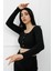 Sahte Düğmeli Mini Crop Bady Siyah - P-020494 1
