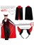 Kırmızı Siyah Renk 120 cm Çift Taraflı Şeytan Pelerini Tacı ve Çatalı 3 Lü Set Yetişkin Halloween 1