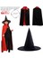 Kırmızı Siyah Renk 120 cm Çift Taraflı Witch Cadı Pelerini ve Şapkası 2 Li Set Yetişkin Halloween 1