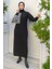 Kazayağı Desenli Triko Elbise Siyah HM2241 5