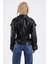 Oversize Sıyah Biker Kadın Deri Mont 4