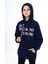 Lacivert Yazı Baskılı Polarlı Kız Çocuk Kapşonlu Sweatshirt 16437 1