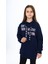 Lacivert Yazı Baskılı Polarlı Kız Çocuk Kapşonlu Sweatshirt 16437 2