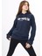 Lacivert Yazı Nakışlı Kapüşonlu Kız Çocuk Sweatshirt 16445 1