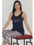 Lacivert Renk Ekose Desenli Lady 12030 Kısa Kol Kapri Pijama Takımı; 3