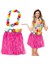 Hawaii Luau Aloha Pembe Püsküllü 40 cm Etek ve Hawaii Kolye Seti (3791) 1