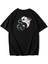 Unisex Oversize Ön ve Arka Baskılı Ying Yang Snake And Crane T-Shirt 1