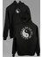Siyah ve Beyaz Ying Yang Pokemon Minimal Ön ve Arka Baskılı Sweatshirt Kapüşonlu Hoodie 3