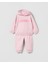 Yeni Sezon Çocuk Pembe Sloganlı Pamuklu Kapüşonlu Sweatshirt Eşofman Alt-Üst Takım 1