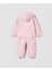 Yeni Sezon Çocuk Pembe Sloganlı Pamuklu Kapüşonlu Sweatshirt Eşofman Alt-Üst Takım 3