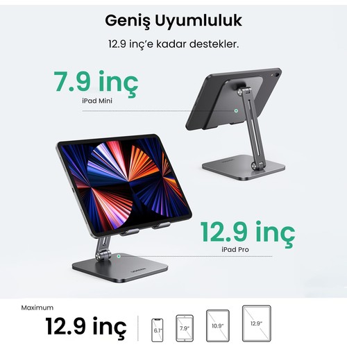 UGREEN Ayarlanabilir Metal Tablet Tutucu Standı, Uzay Grisi - 40393