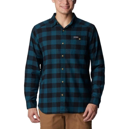 Columbia Cornell Woods Flannel Long Sleeve Shirt Erkek Uzun Kollu Outdoor Gömlek Mavi AM1523-415