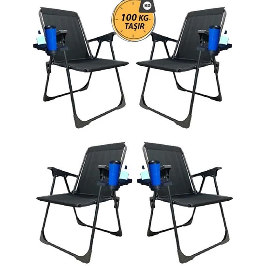 Kampseti 4 Adet Katlanır Kamp Sandalyesi-Taşınabilir Piknik Bahçe Sandalyesi