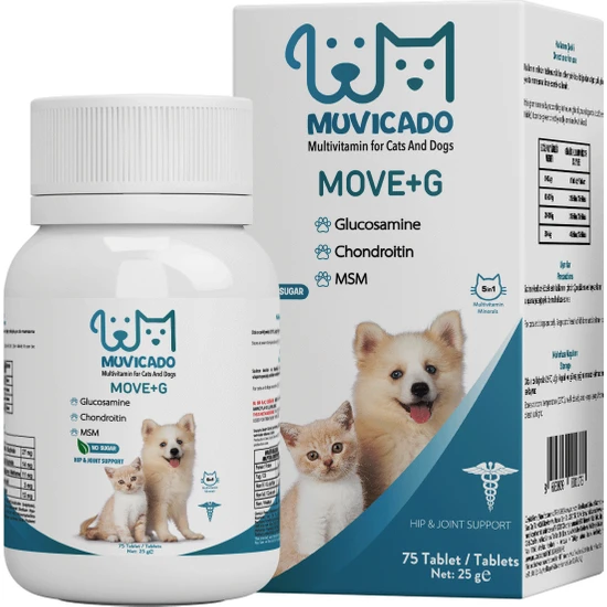 Muvicado Kedi ve Köpeklerde Hareket Sağlığı Destekleyici Glukozamin Tablet  Glukozamin Msm Chondroitin Move G