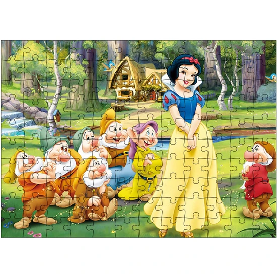 Bedeko Ahşap Mdf Puzzle Yapboz Pamuk Prenses ve Yedi Cüceler 120 Parça 25*35 cm