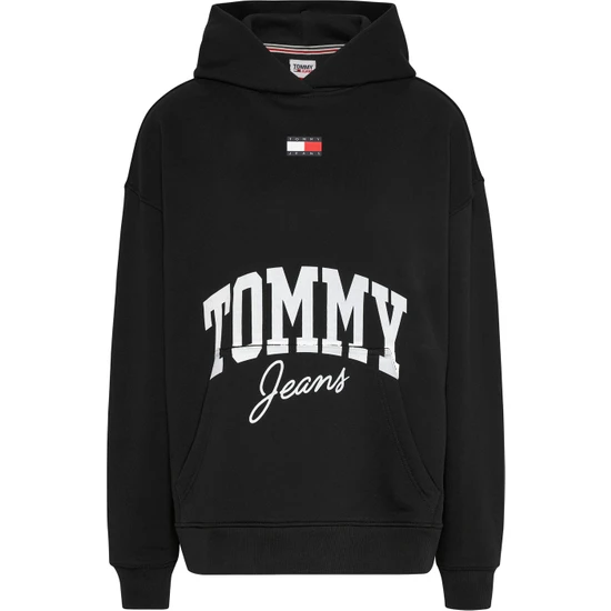 Tommy Jeans Kapüşon Yaka Baskılı Siyah Kadın Sweatshırt DW0DW16399BDS