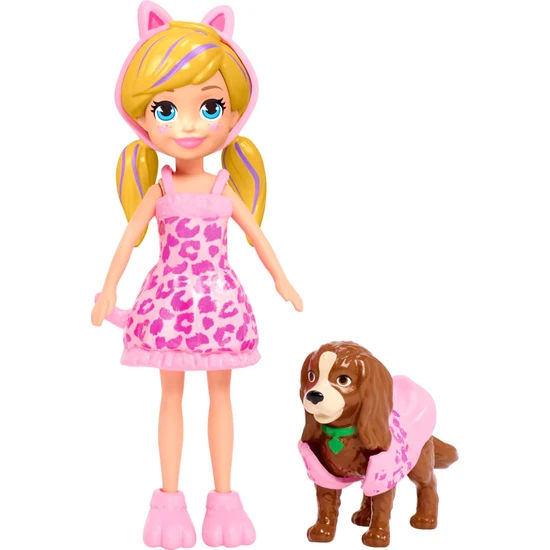Polly Pocket ve Hayvan Dostu Kostüm Giyiyor Oyun Seti, Bebek, Evcil Hayvan ve Kostümlü Paket Gdm15