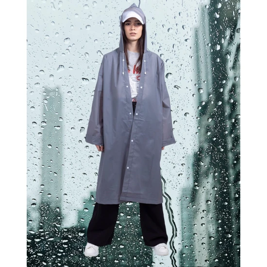 Shopiolog Kadın Erkek  Yağmurluk Kapüşonlu Çıtçıtlı Eva Siyah Yağmurluk