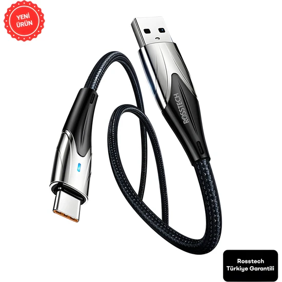 Rosstech Type-C To USB LED Hızlı Şarj Kablosu 3.0A 15W 1m (Rosstech Türkiye Garantili)
