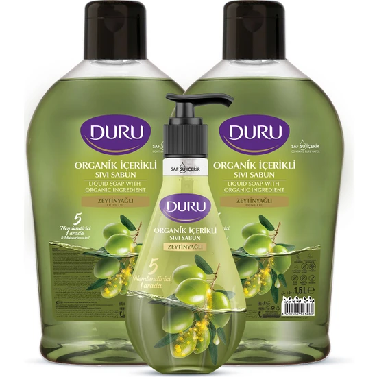 Duru Organik Içerikli Zeytinyağlı Sıvı Sabun 1,5+1,5+500ML