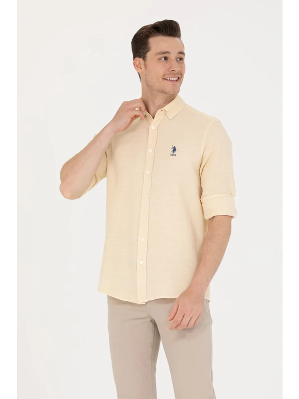 U.S. Polo Assn. Erkek Açık Sarı Desenli Gömlek 50263524-VR004