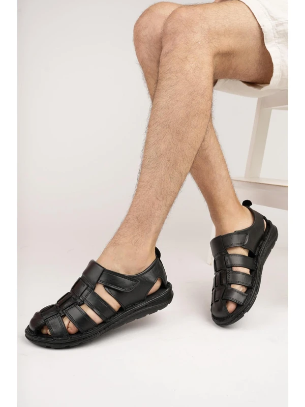 Muggo Edinburg Erkek Günlük  Deri Rahat Yumuşak Taban Ortopedik Sandalet
