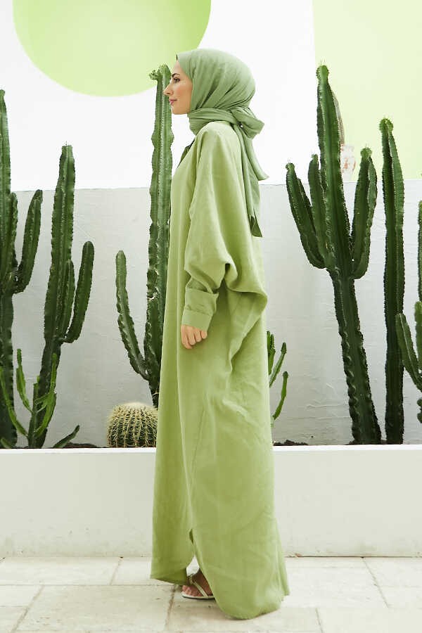 Neways 6571-FENDI Modal Abaya Fıstık Yeşili görsel 3