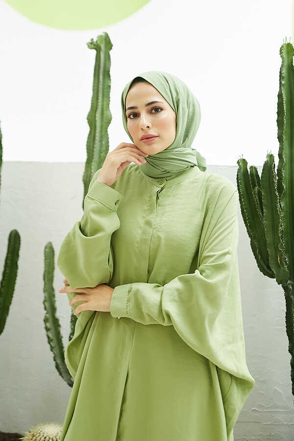 Neways 6571-FENDI Modal Abaya Fıstık Yeşili görsel 4