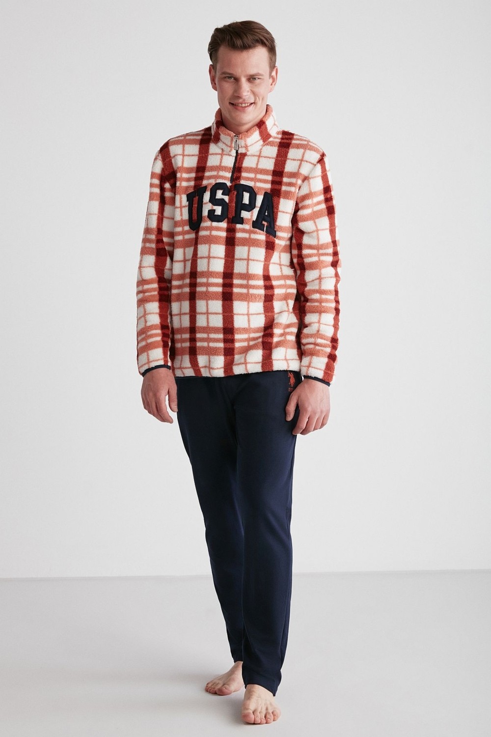 U.S. Polo Assn. 18754 Erkek Turuncu Polarlı Uzun Kollu Pijama Takımı -Turuncu görsel 4