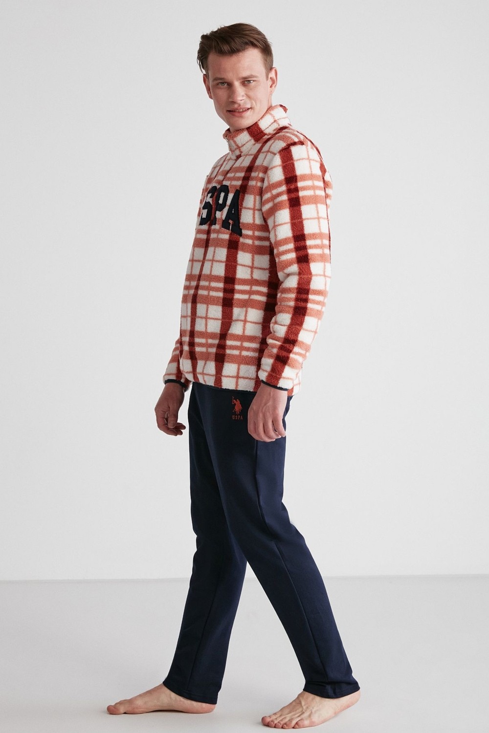 U.S. Polo Assn. 18754 Erkek Turuncu Polarlı Uzun Kollu Pijama Takımı -Turuncu görsel 5