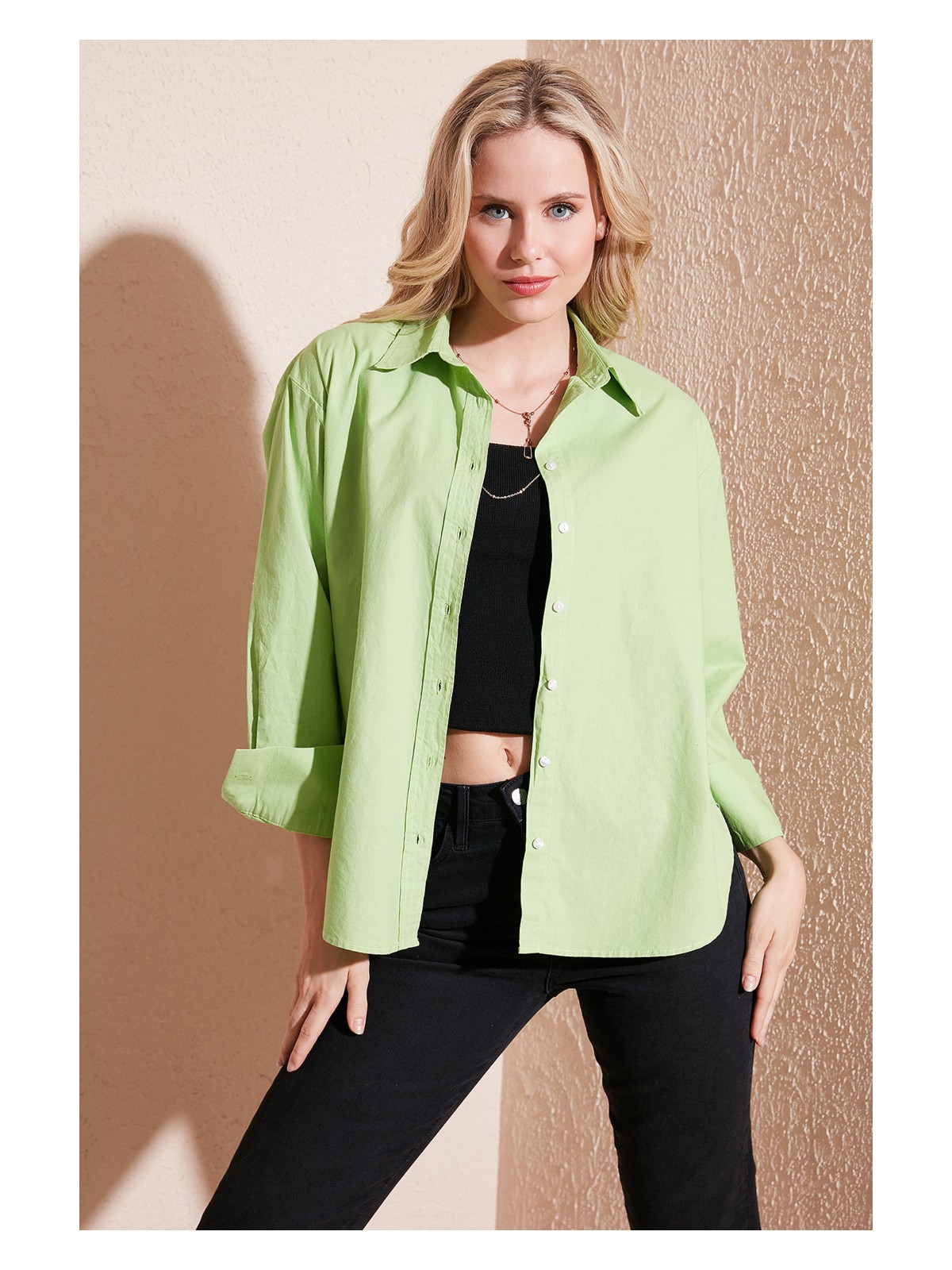 Lela Oversize % 100 Pamuk Poplin Gömlek Bayan Gömlek CF21S163867 - Görsel 6