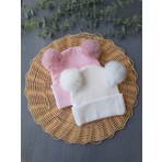 Pempem Bandana Pempem Kız Bebek Peluş Ponponlu Kaskorse Bere Krem - Pembe Renkli Şık Aksesuar