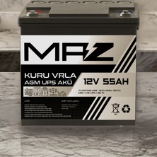 Maz Akü 12 Volt 55 Amper  Kuru Agm Vrla Güç Kaynağı Ups Akü