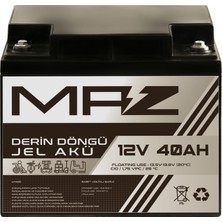 Maz Akü 12 Volt 40 Amper  Derin Döngü Jel Akü Max Performans