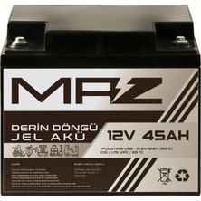 Maz Akü 12 Volt 45 Amper  Derin Döngü Jel Akü Max Performans