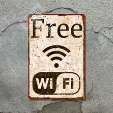 Hayg Equipment Free Wifi Pas Görünümlü Dekoratif Levha - Vintage Tarzı Alüminyum Tabela 15cm x 22,5cm