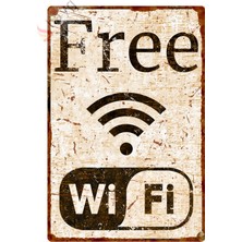 Hayg Equipment Free Wifi Pas Görünümlü Dekoratif Levha - Vintage Tarzı Alüminyum Tabela 20CM x 30CM