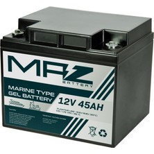 Maz Akü 12 Volt 45 Amper (Ah) Marine Jel VRLA Akü (Yeni Üretim)