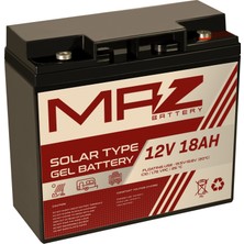 Maz Akü 12 Volt 18 Amper (Ah) Solar Jel VRLA Akü (Yeni Üretim)