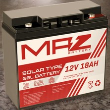 Maz Akü 12 Volt 18 Amper (Ah) Solar Jel VRLA Akü (Yeni Üretim)