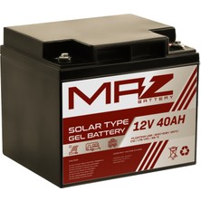 Maz Akü 12 Volt 40 Amper (Ah) Solar Jel VRLA Akü (Yeni Üretim)