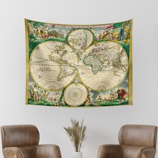 Vagonik Antik Dünya 1670 Disk Dünya Haritası Duvar Örtüsü Halısı