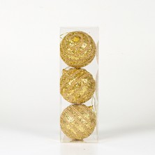 Herdekora Simli Yılbaşı Topu 3'lü Paket Dore 8x8 Cm.