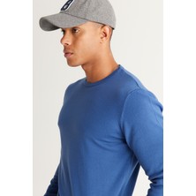AC&Co / Altınyıldız Classics Erkek Indigo Standart Fit Normal Kesim Sıcak Tutan Bisiklet Yaka Triko Kazak